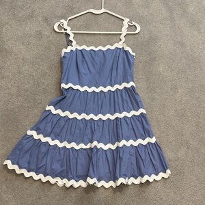 Blue and White scalloped trim dress